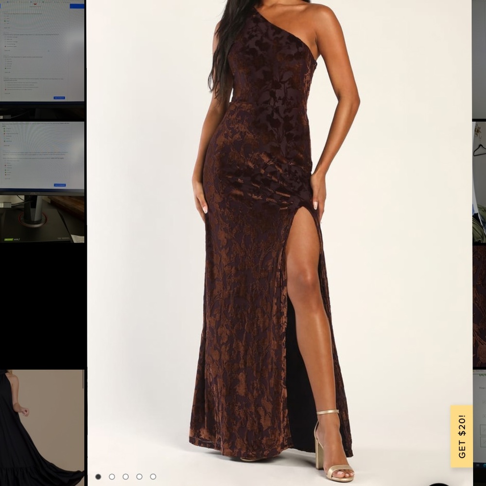 Marvelous Moi Dark Plum Burnout Velvet One-Shoulder Maxi Dress